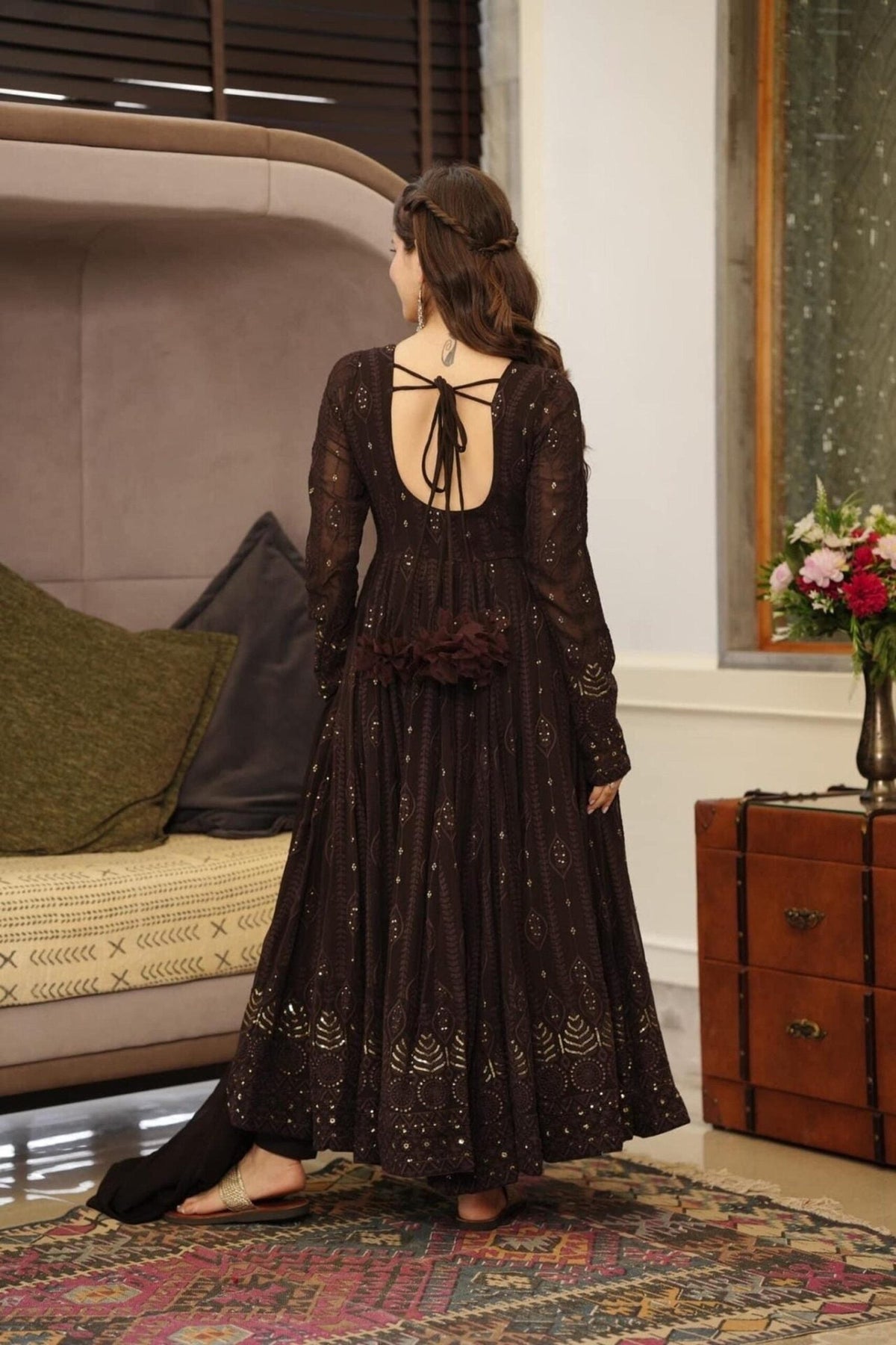 Elegant Black Embroidered Georgette Suit Set