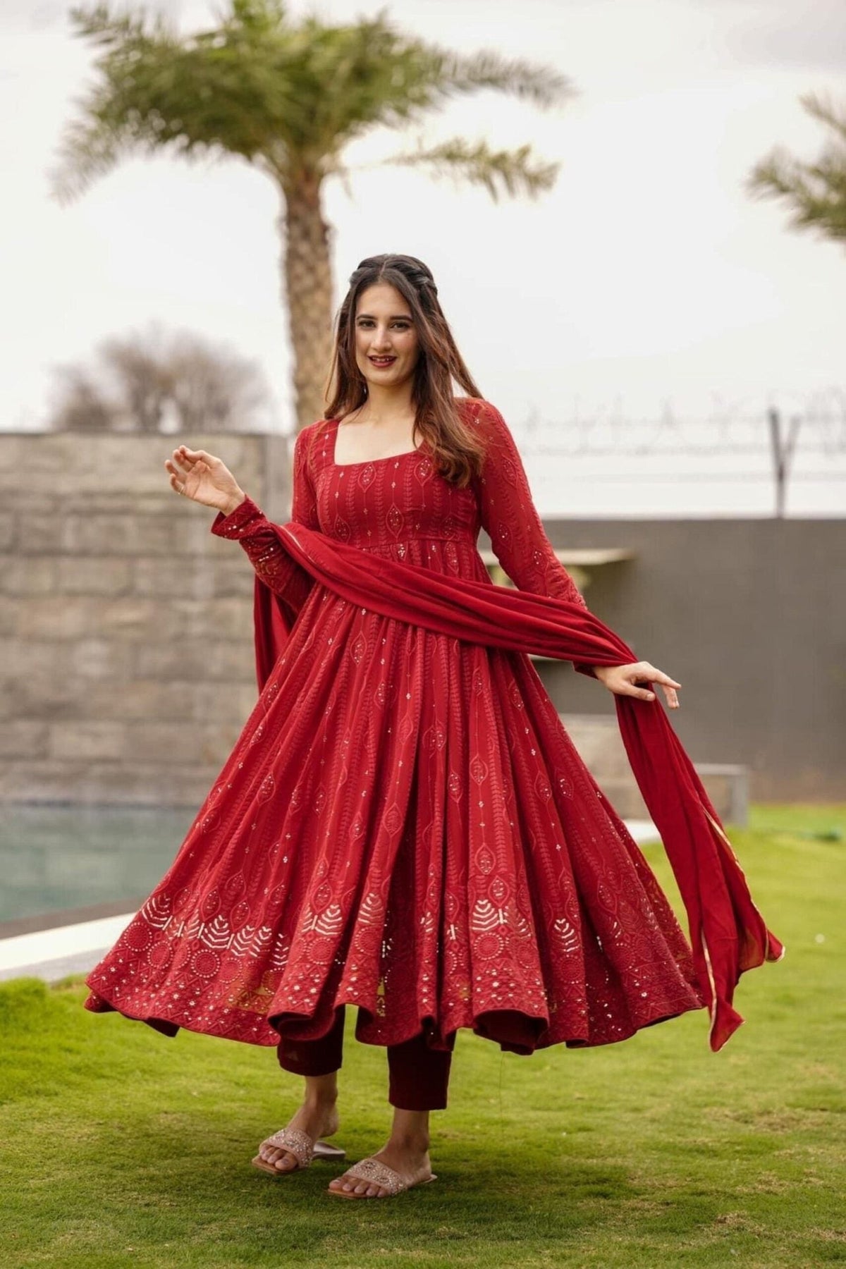 Maroon Anarkali Suit Set