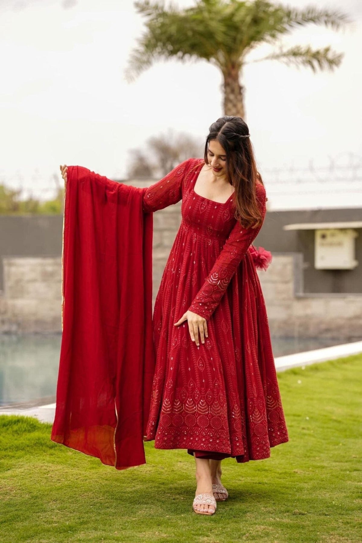 Maroon Anarkali Suit Set