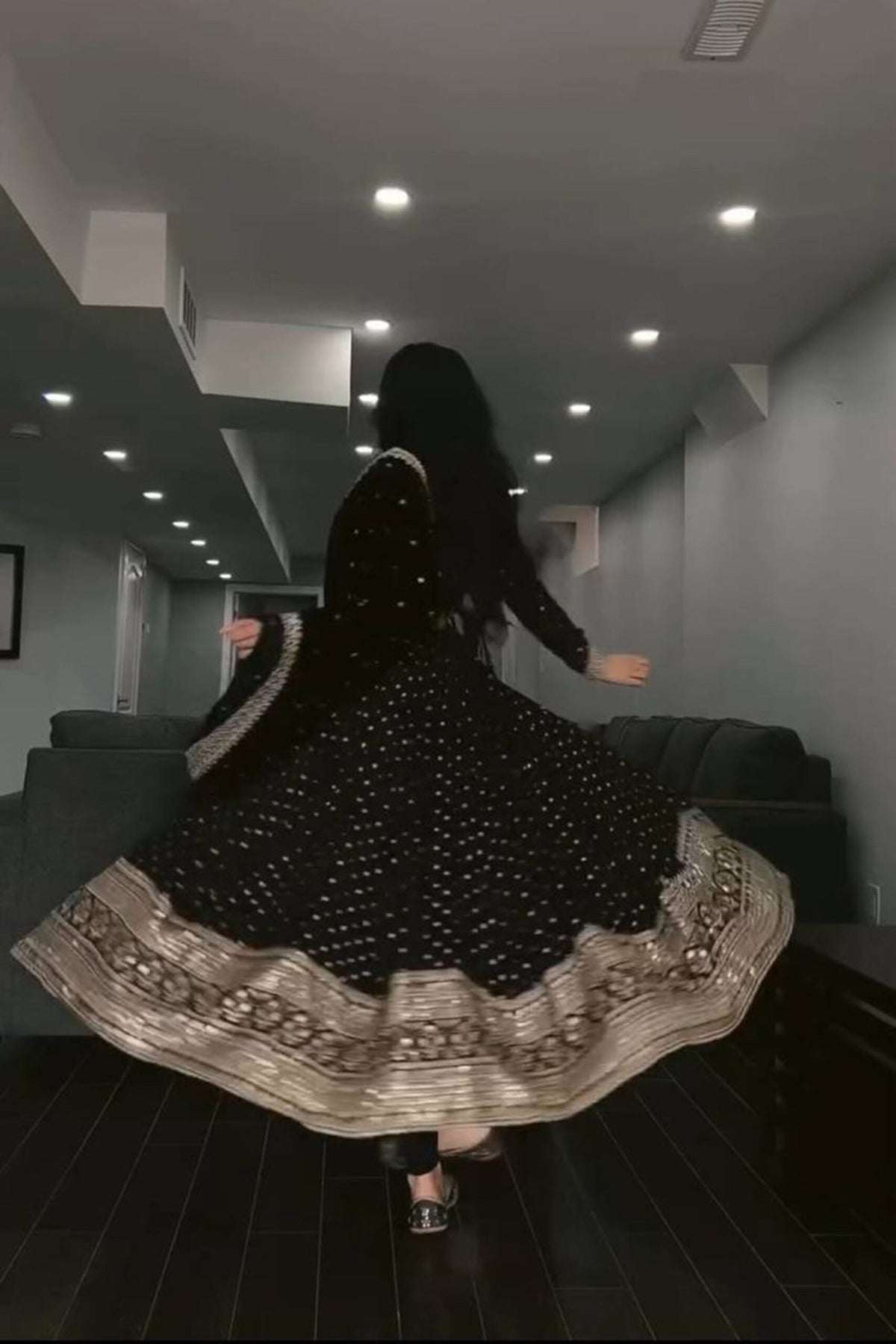 Black Sequins Work Anarkali Suit Set