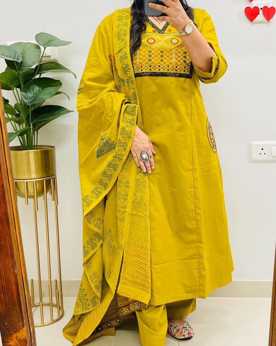 Embroidered Cotton Kurti Pant
