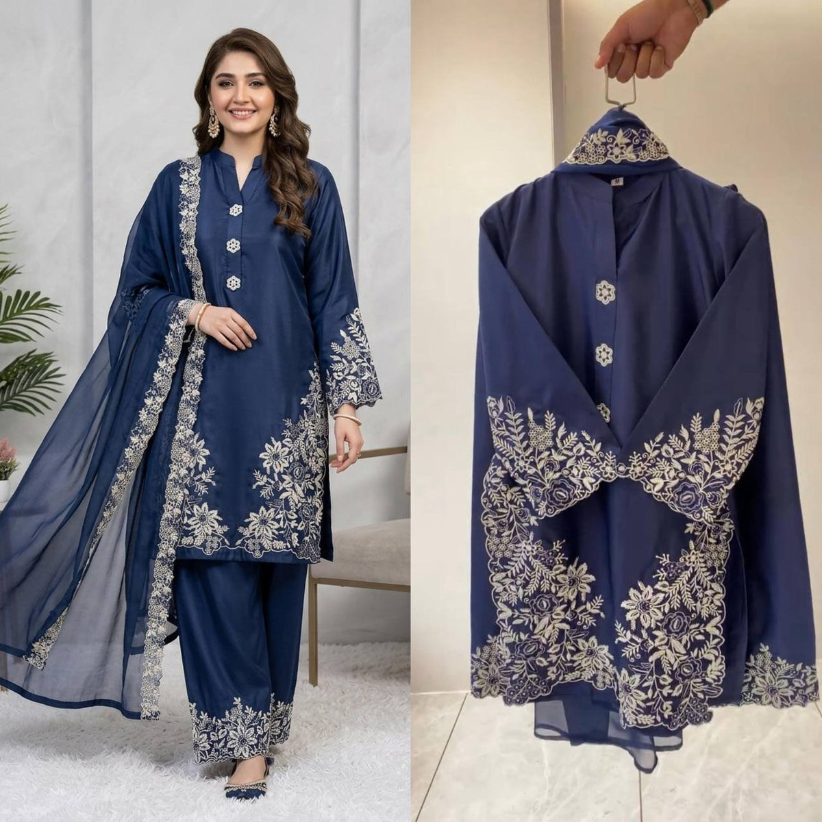 Pakistani Suit with Embroidered Worked Top Plazzo Dupatta