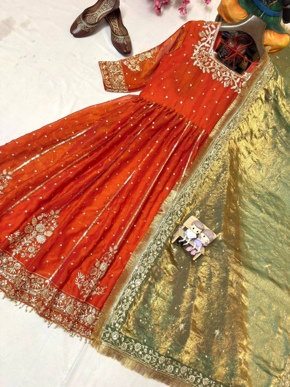 Premium NC-Moss Silk Gown with Dupatta