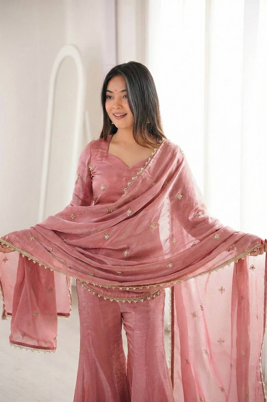Rose Pink Fendy Silk Sharara Set