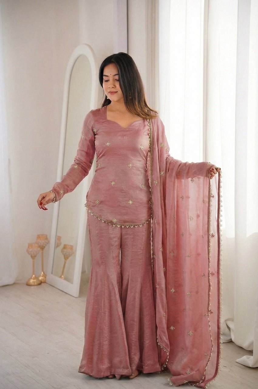 Rose Pink Fendy Silk Sharara Set