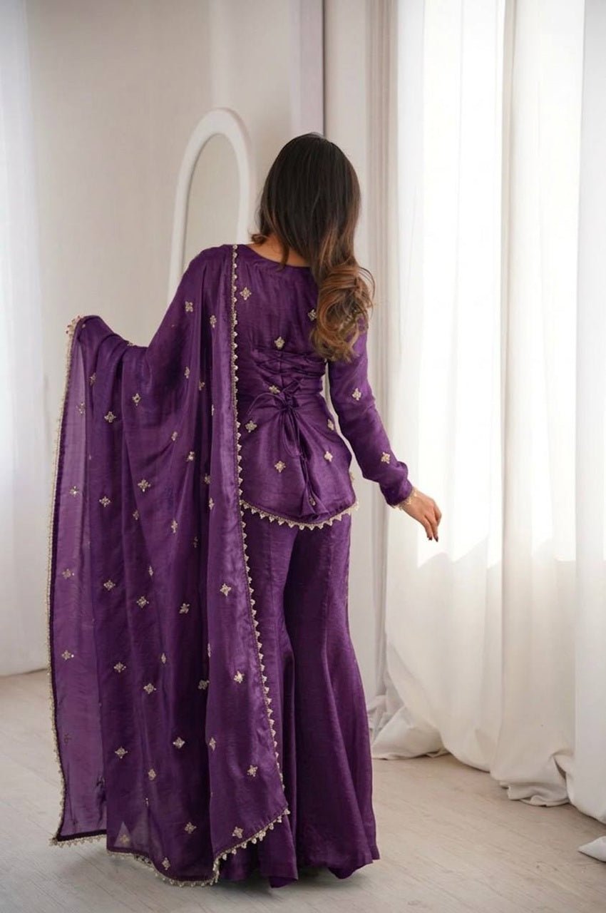 Purple Fendy Silk Sharara Set