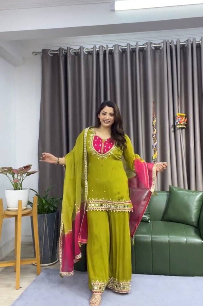 Mehndi Green Silk Sharara Suit
