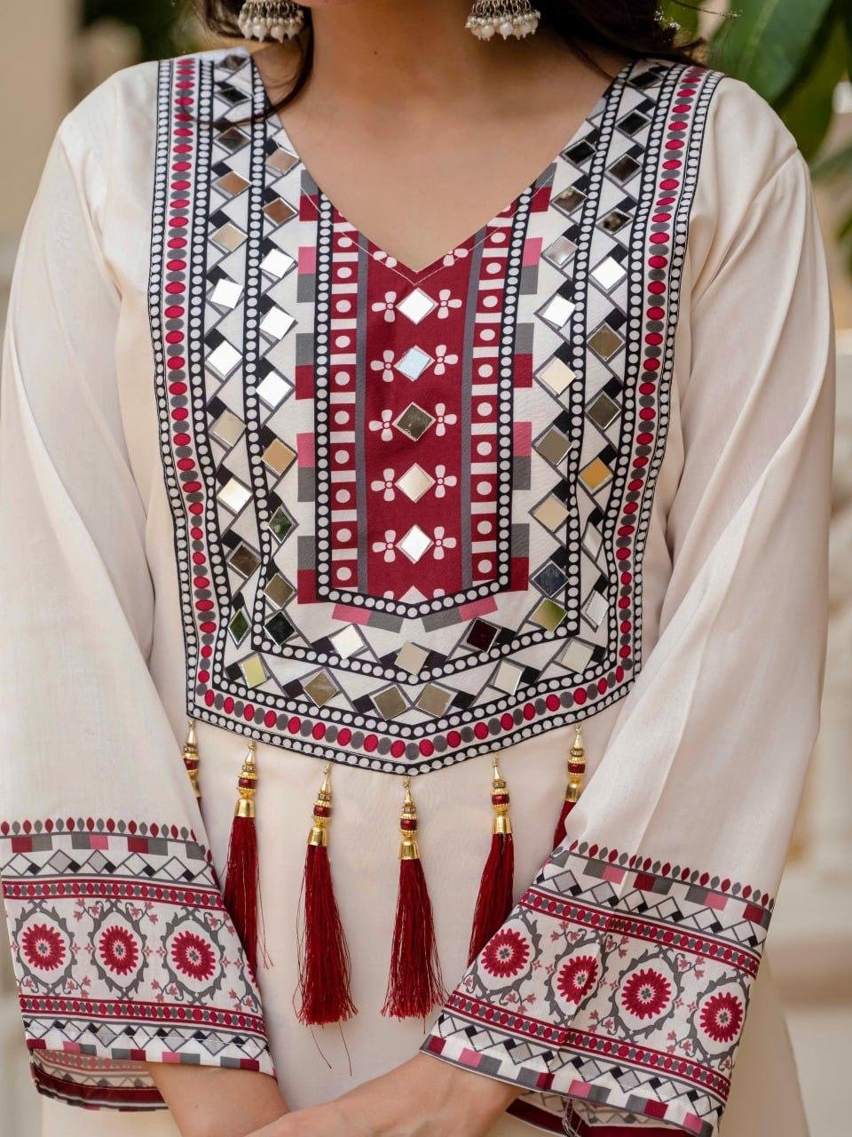 Trending Top with Printed Work and Real Mirror Work