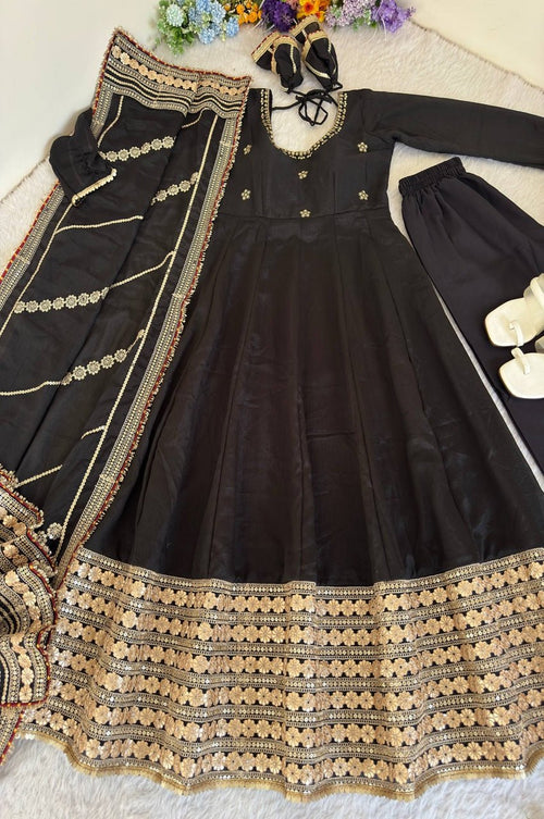 Black Color Gotta Work Anarkali Suit