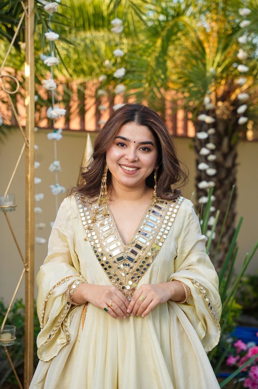 Ivory Shishmahal Cosmos Silk Palazzo Suit