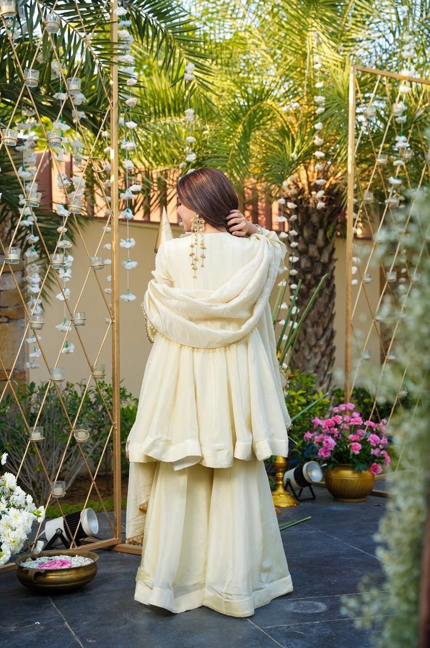 Ivory Shishmahal Cosmos Silk Palazzo Suit