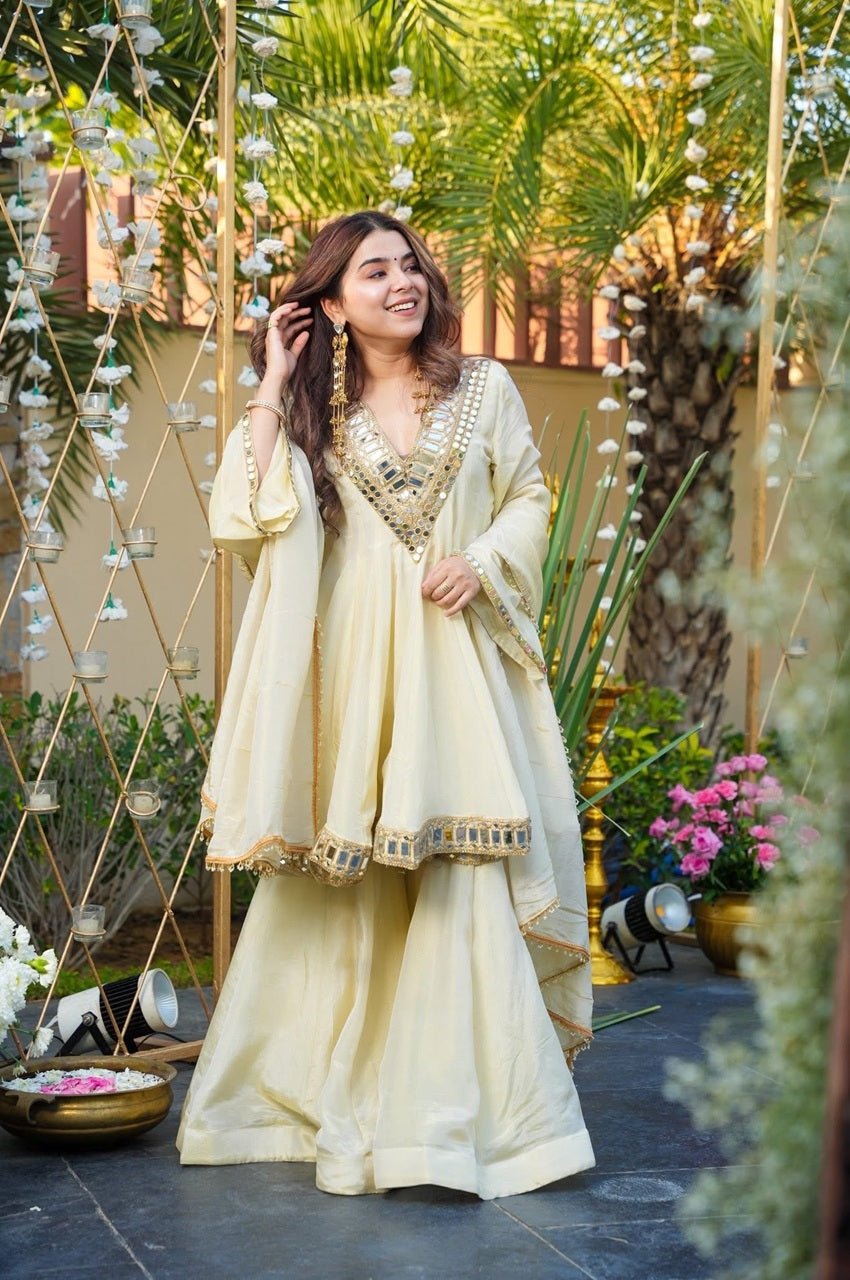 Ivory Shishmahal Cosmos Silk Palazzo Suit