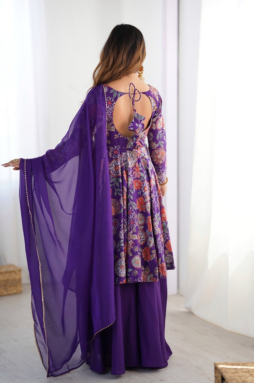 Premium Purple Floral Printed Chanderi Silk Kediya