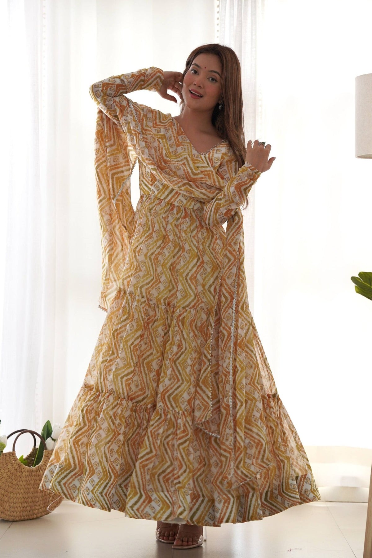 Multi-Color Zigzag Print Anarkali