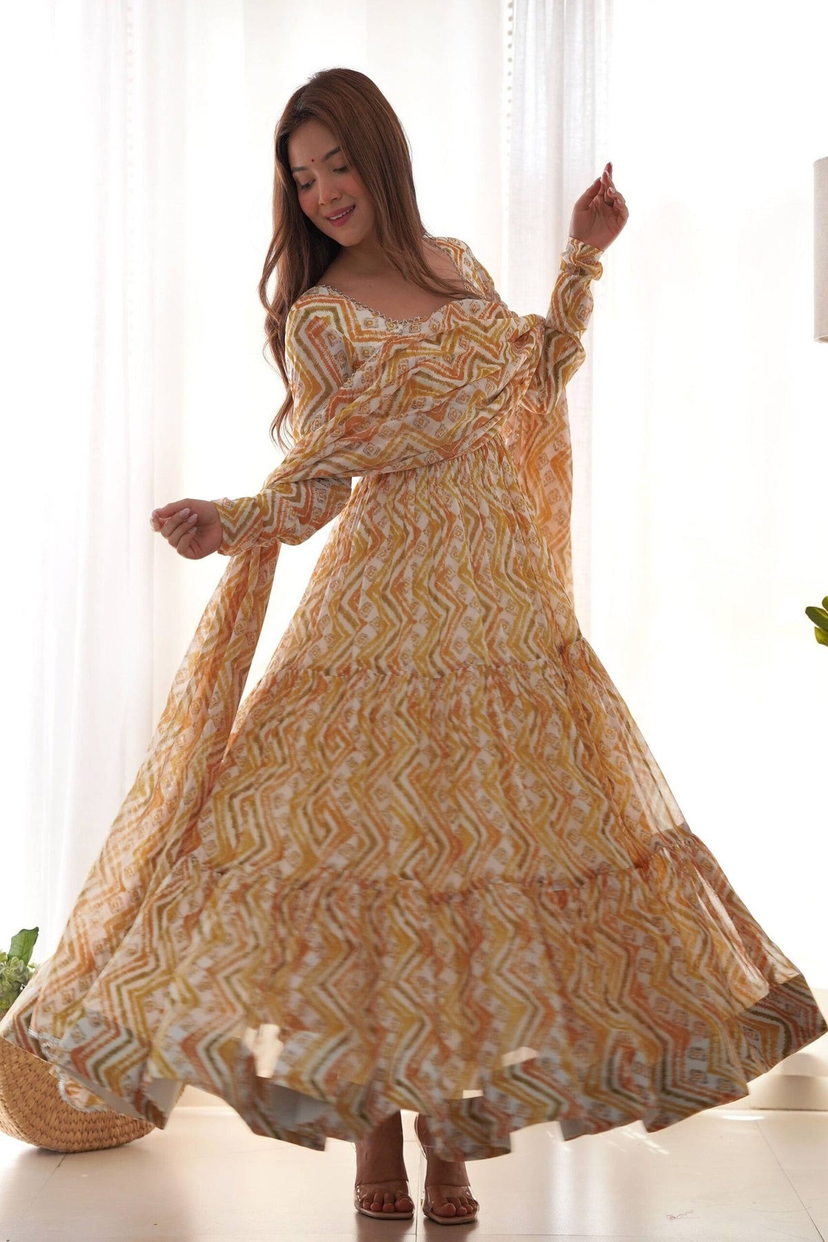 Multi-Color Zigzag Print Anarkali
