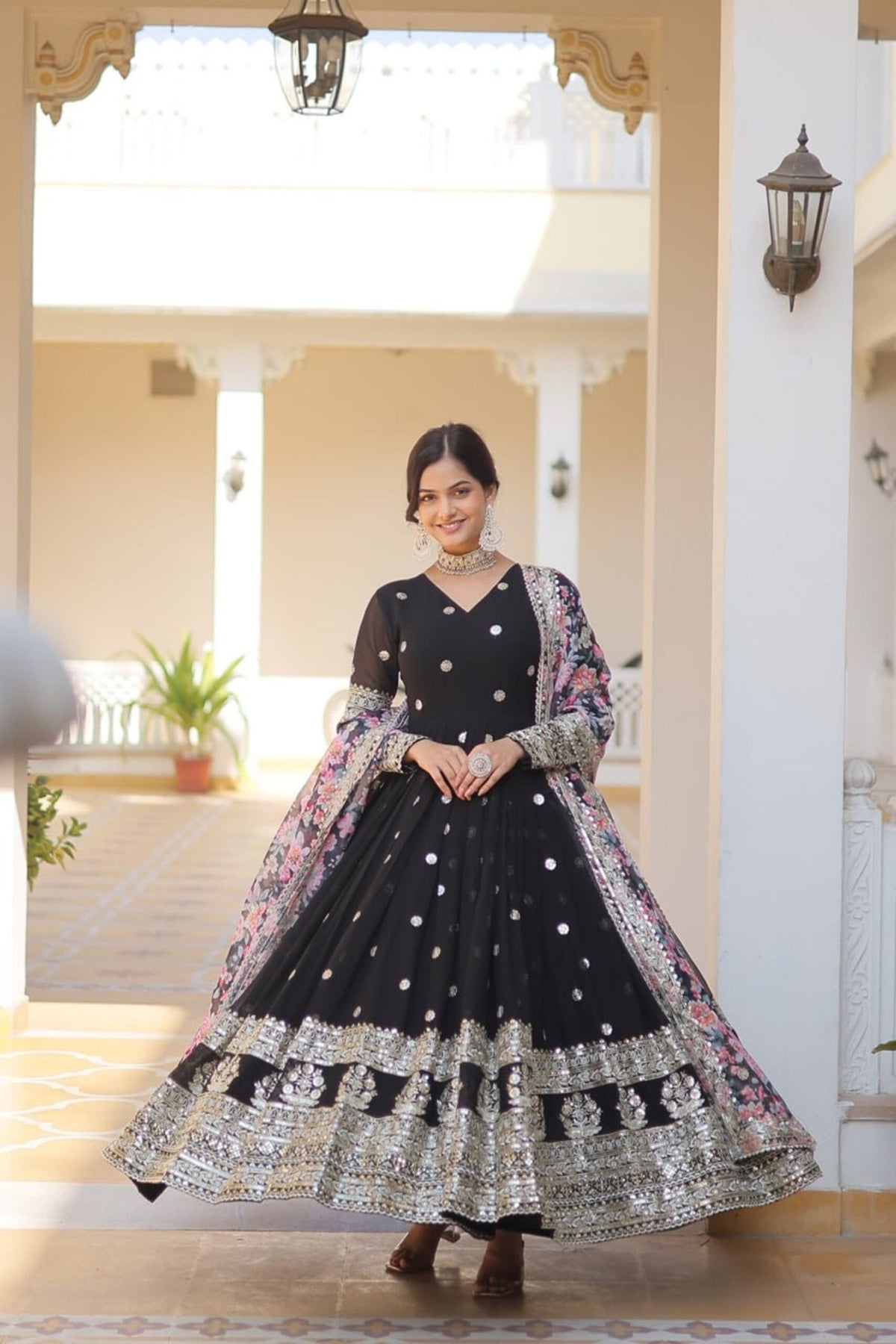 Black Heavy Embroidery Work Gown