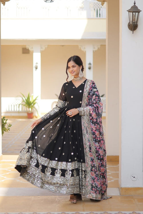 Black Heavy Embroidery Work Gown