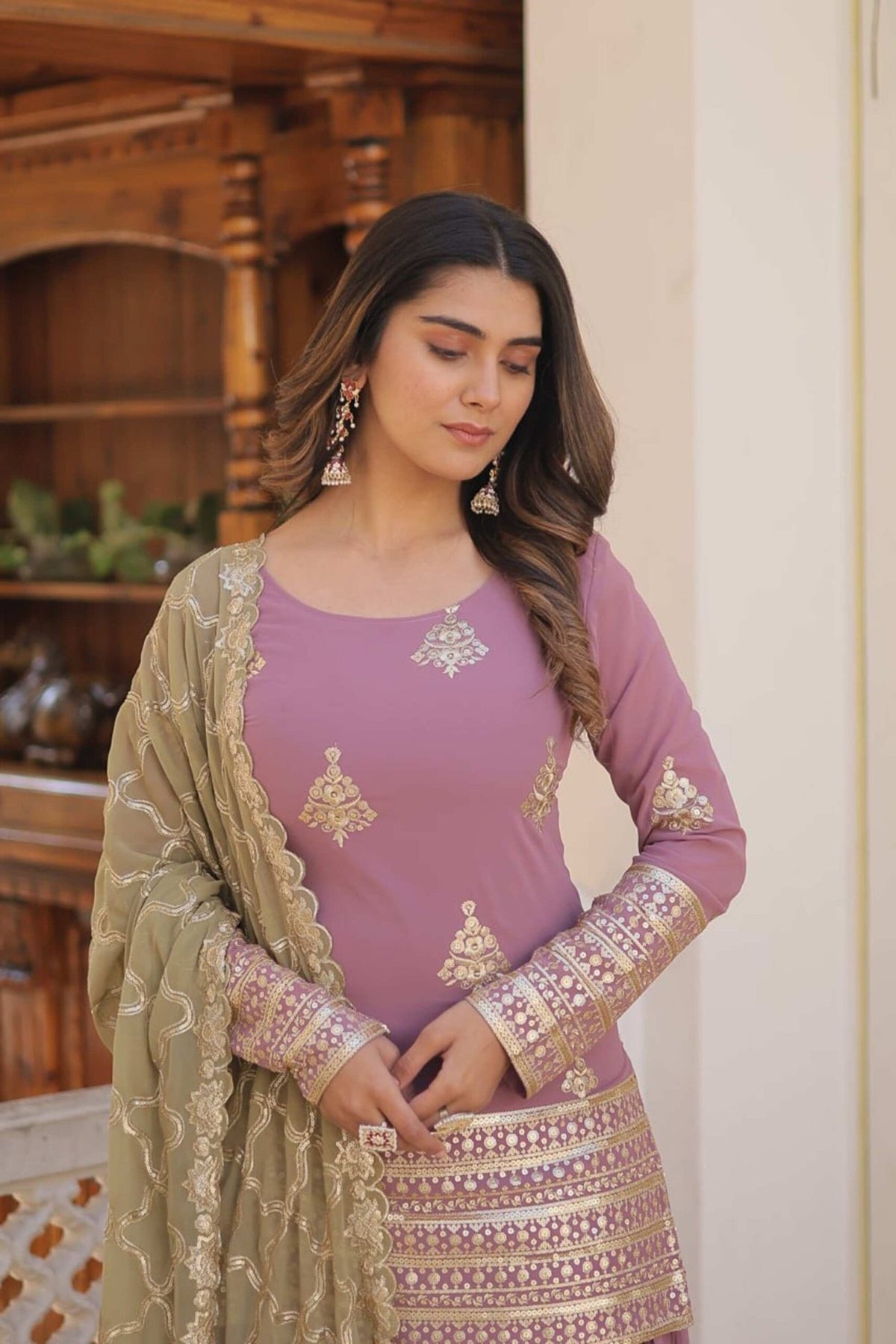 Onion Color Palazzo Suit