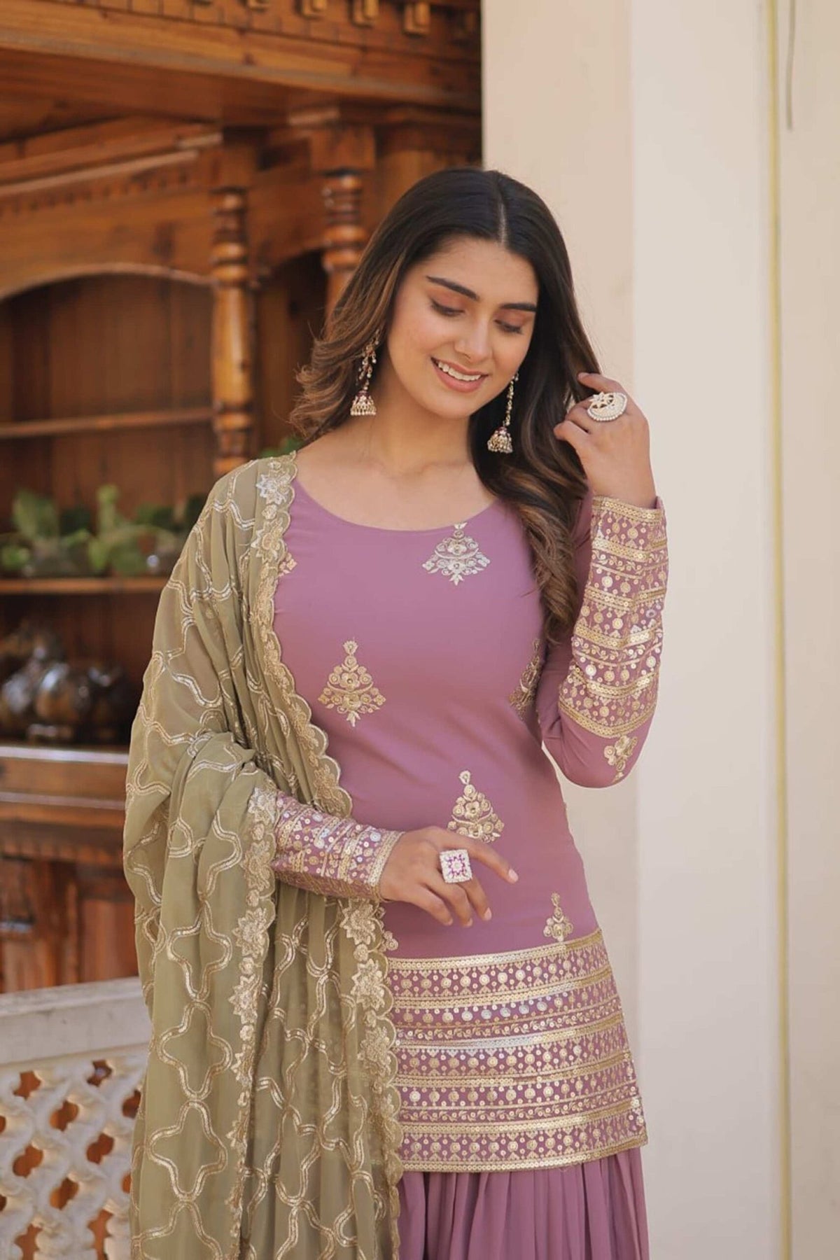 Onion Color Palazzo Suit