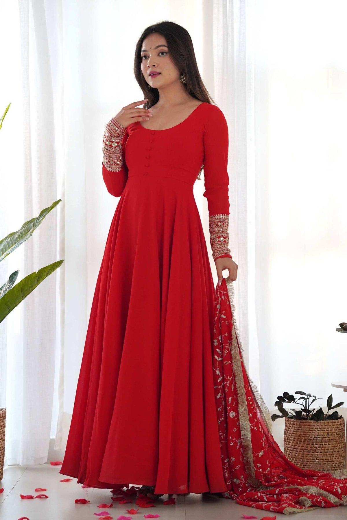 Gourgeous Red Color Georgette Gown