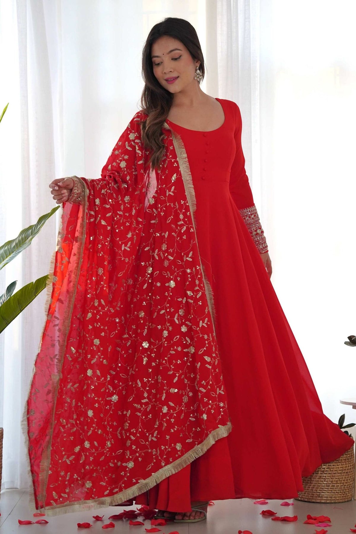Gourgeous Red Color Georgette Gown