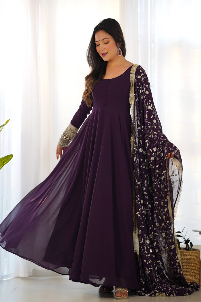 Elegant Wine Georgette Gown Set