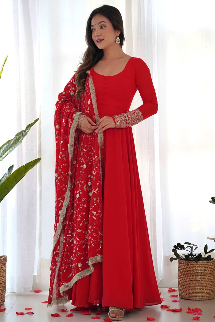 Gourgeous Red Color Georgette Gown