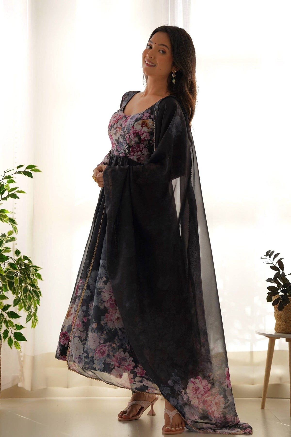 Sophisticated Black Organza Silk Anarkali Suit Set