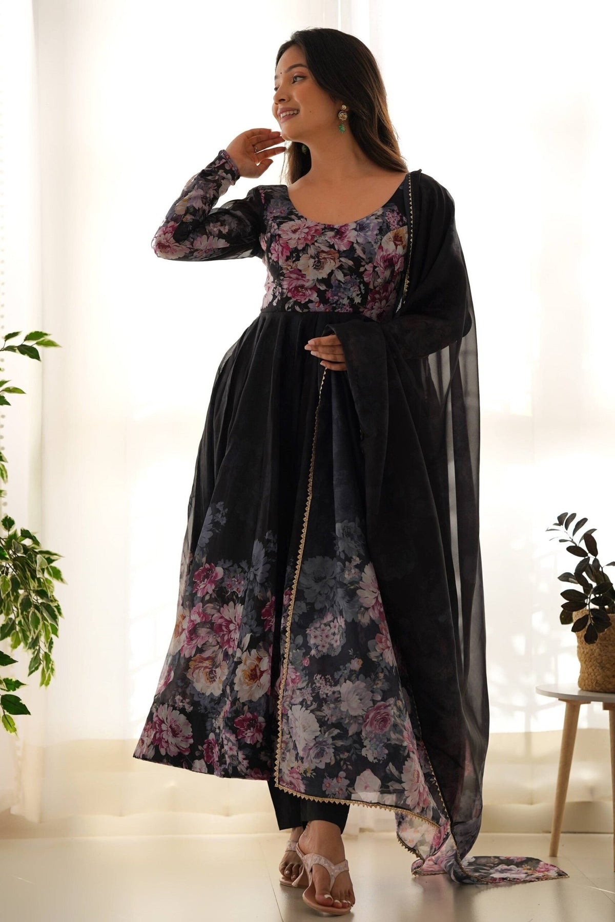 Sophisticated Black Organza Silk Anarkali Suit Set