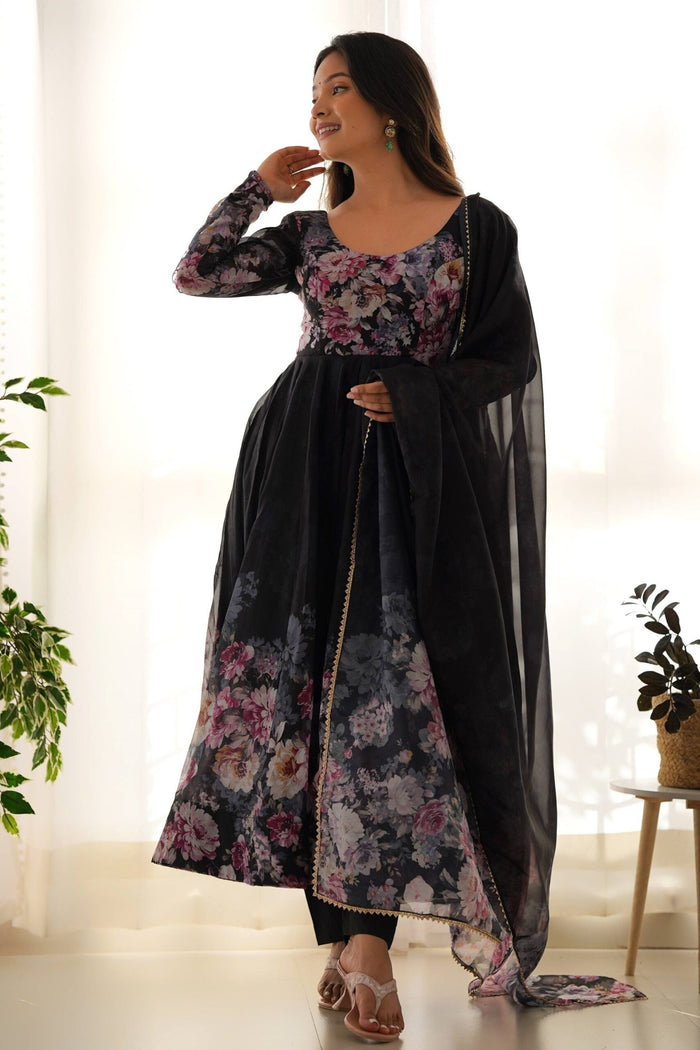 Sophisticated Black Organza Silk Anarkali Suit Set