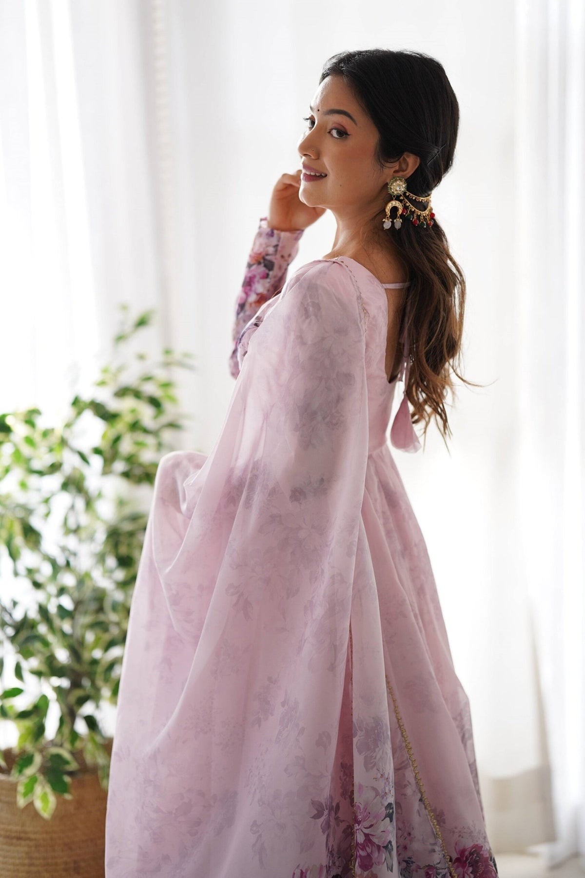 Trendy Pink Floral Anarkali Suit Set