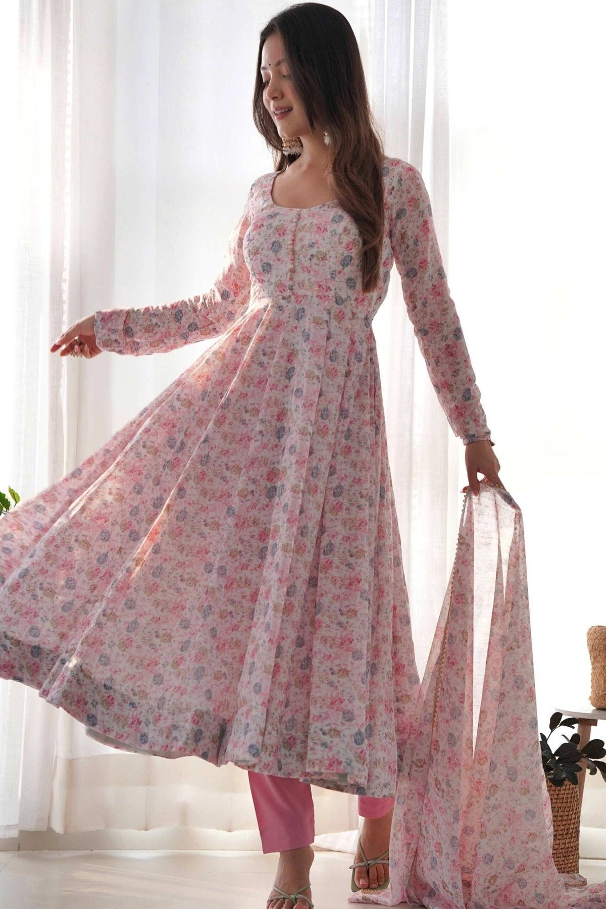 Pink Chiffon Anarkali Suit