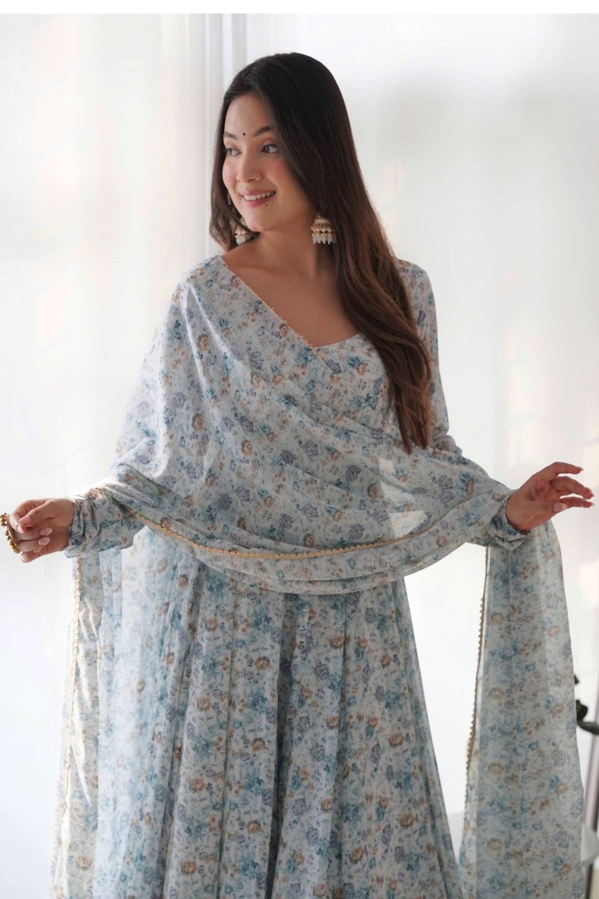 Sky Blue Chiffon Anarkali Suit