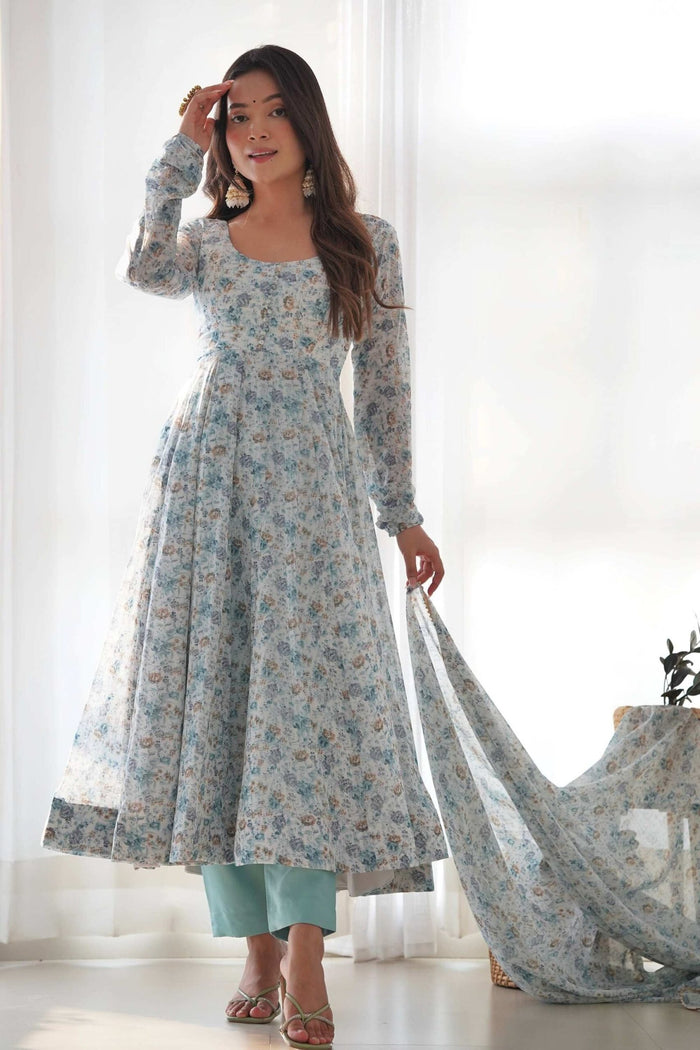 Sky Blue Chiffon Anarkali Suit