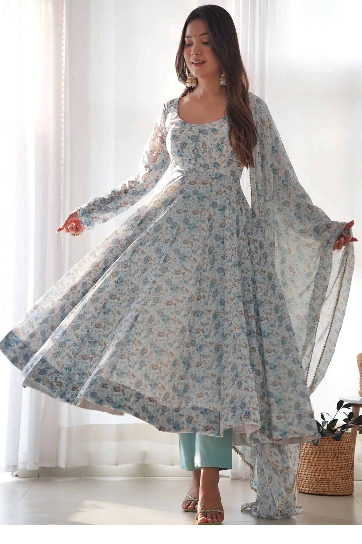 Sky Blue Chiffon Anarkali Suit