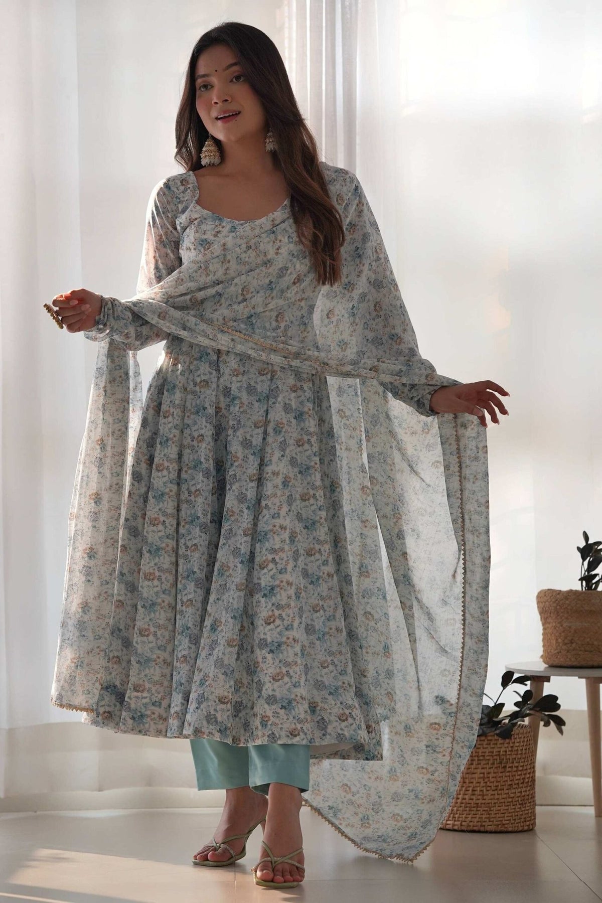Sky Blue Chiffon Anarkali Suit