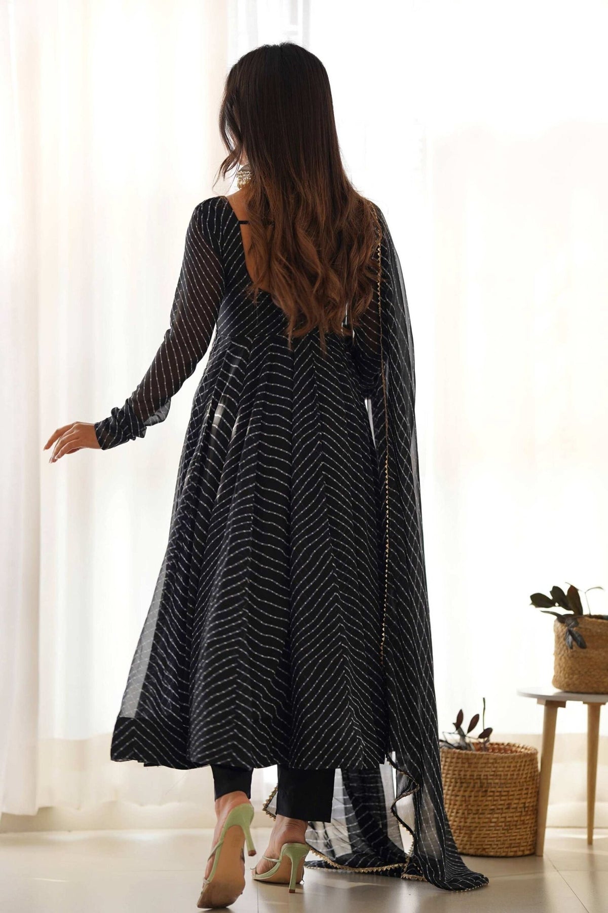 Black Laheriya Print Georgette Anarkali Suit