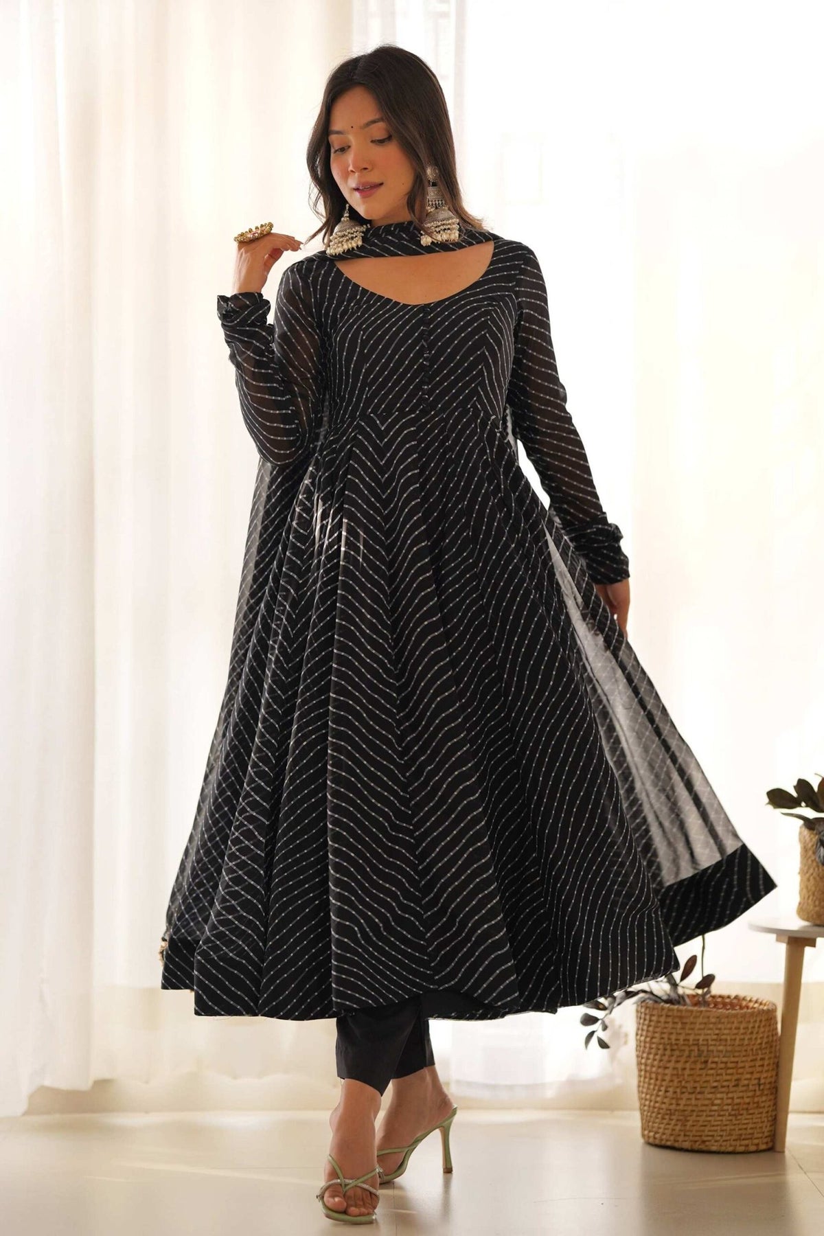 Black Laheriya Print Georgette Anarkali Suit