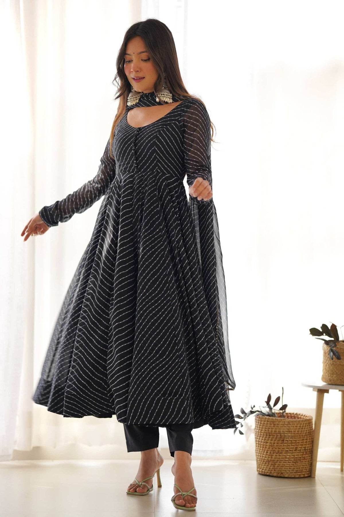 Black Laheriya Print Georgette Anarkali Suit