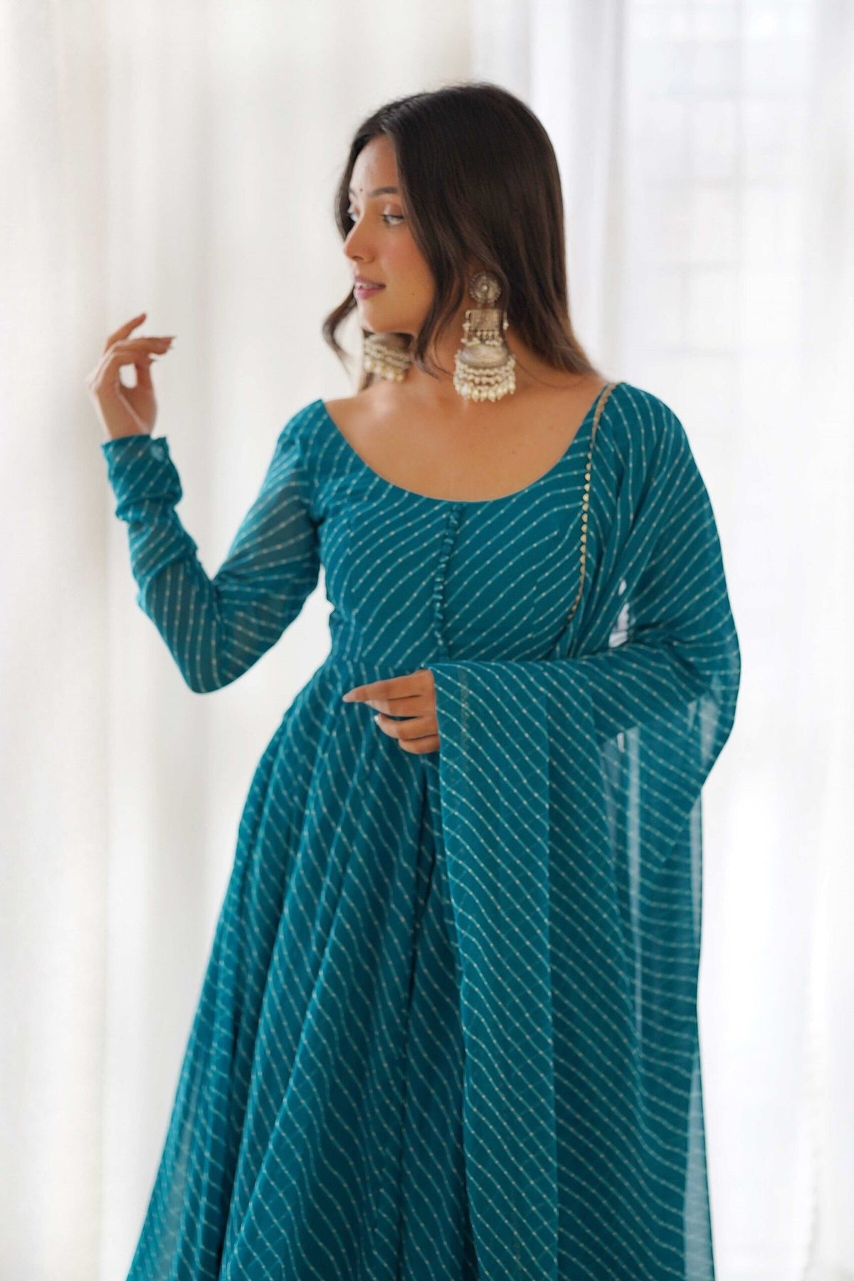 Alluring Rama Lehriya Anarkali Suit