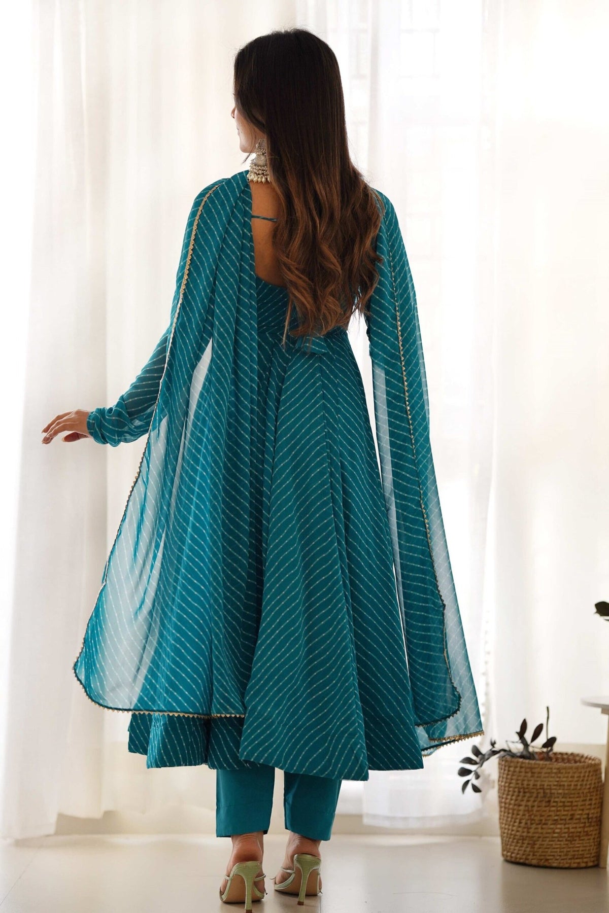 Alluring Rama Lehriya Anarkali Suit