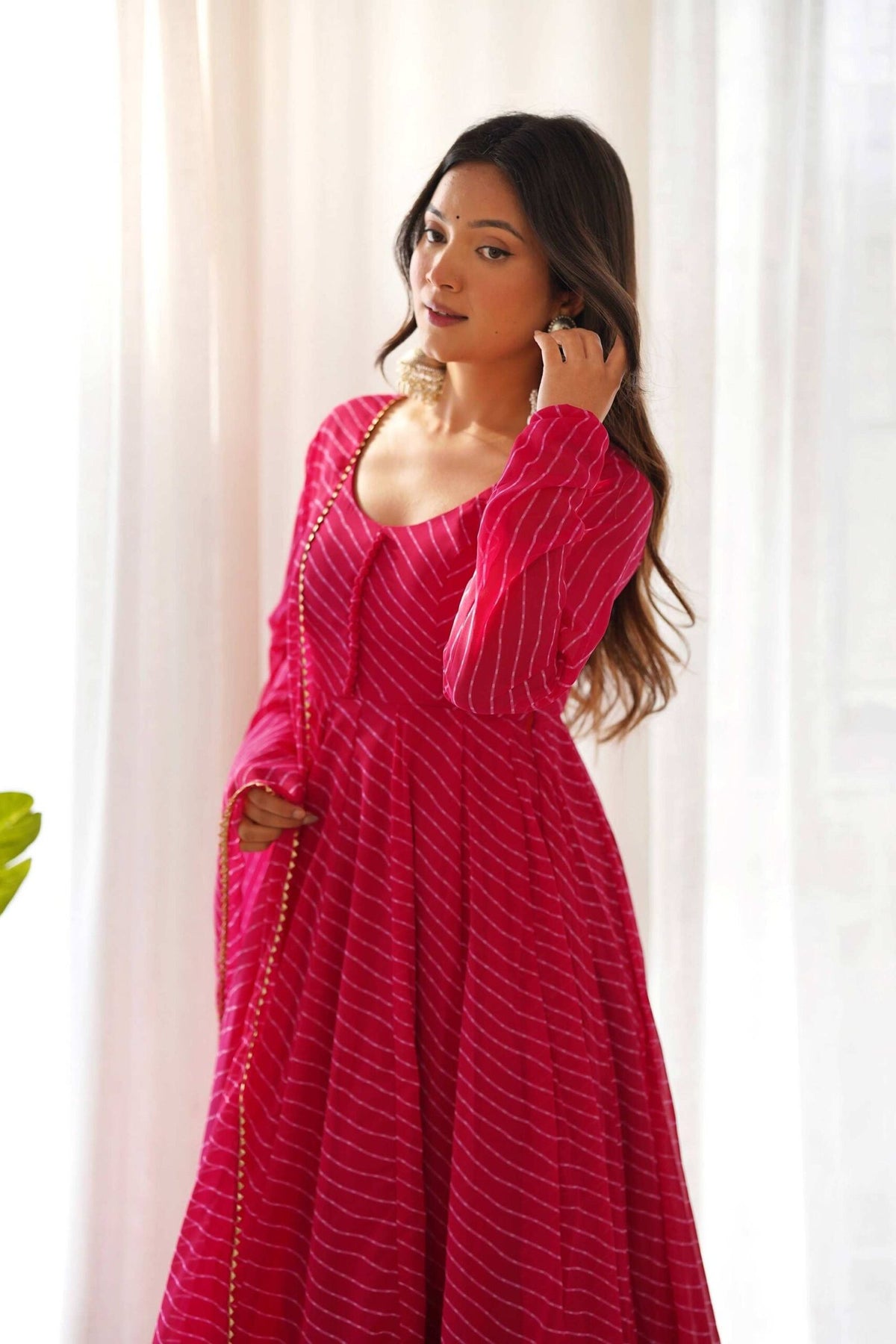 Rani Pink Georgette Laheriya Print Anarkali