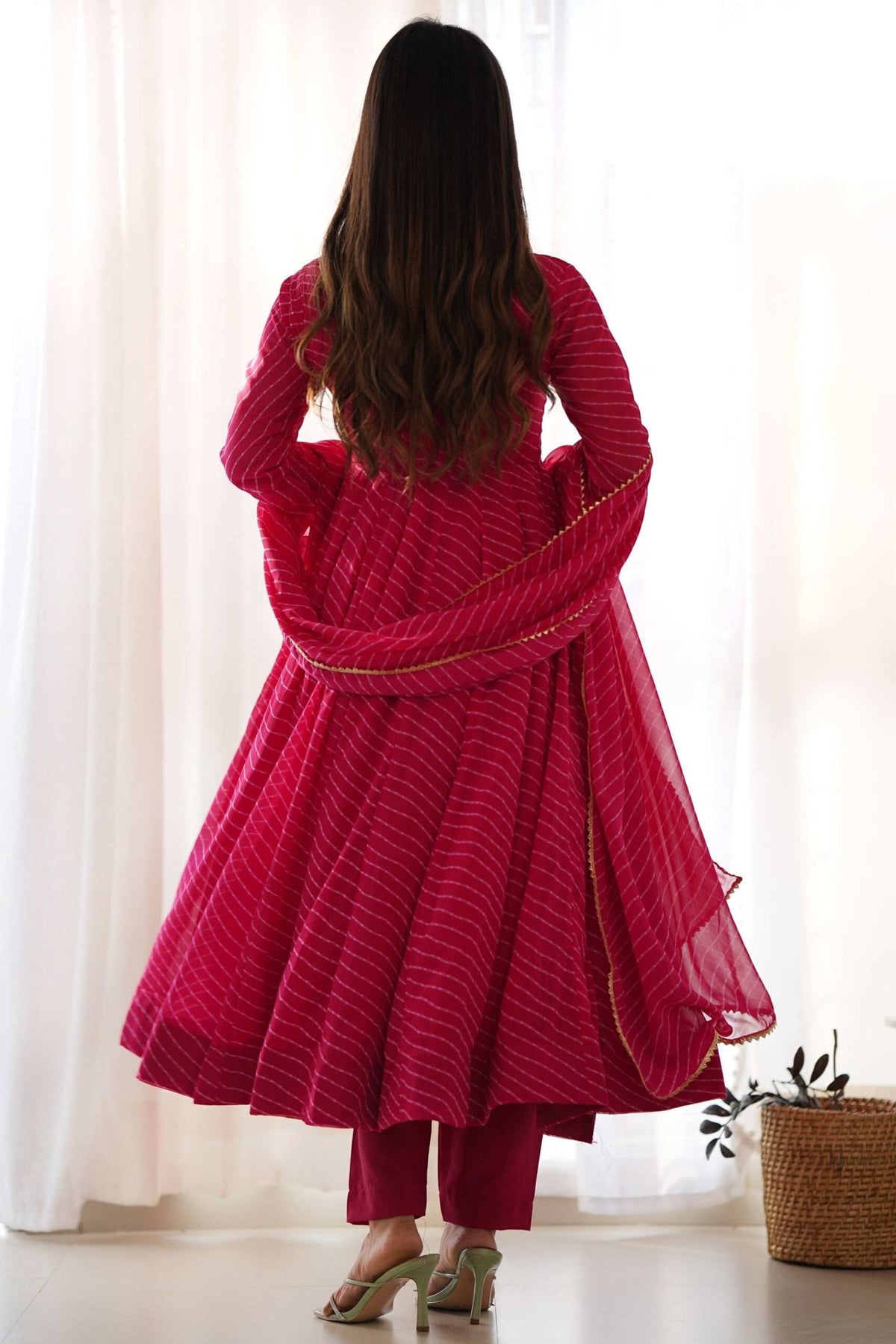 Rani Pink Georgette Laheriya Print Anarkali
