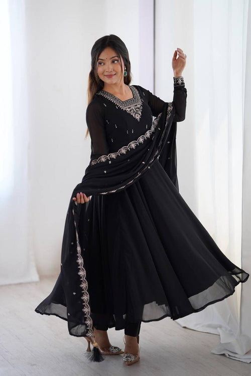 Black Georgette Embroidered Anarkali Suit Set