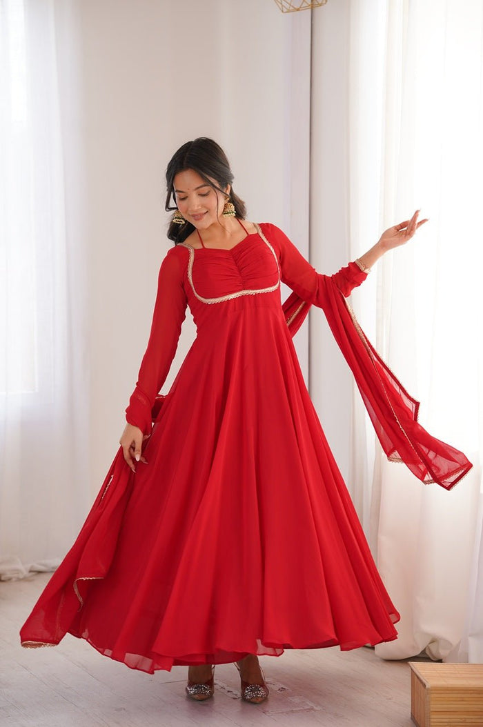Red Color Fully Flared Anarkali Gown
