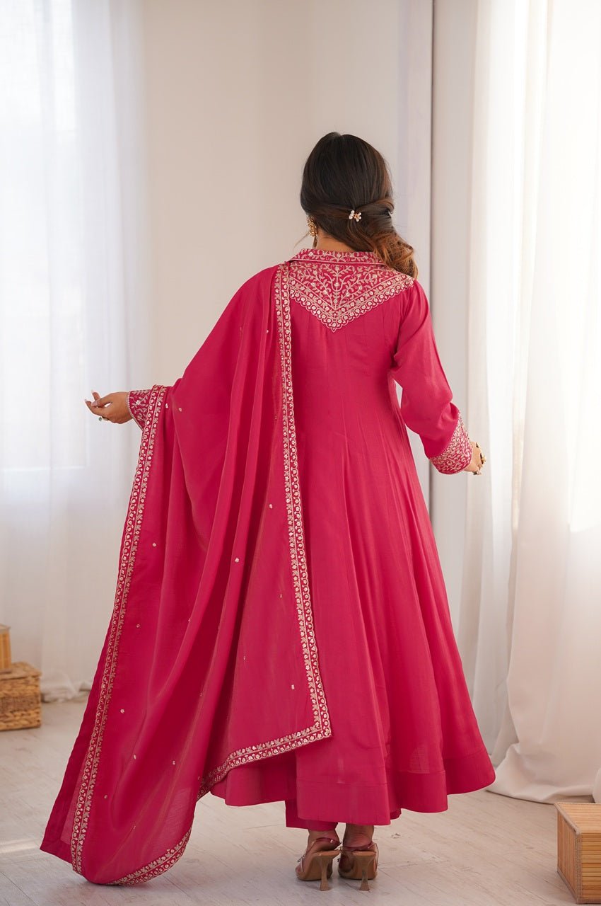 Rani Pink Roman Shimmer Silk Anarkali Set