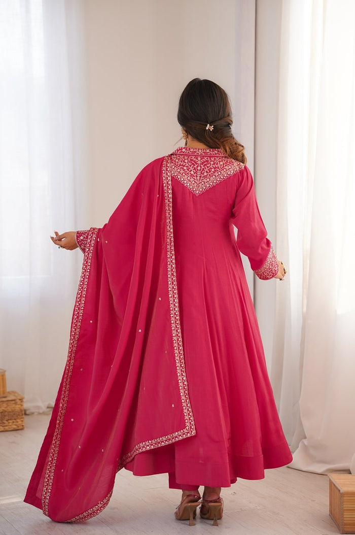 Rani Pink Roman Shimmer Silk Anarkali Set