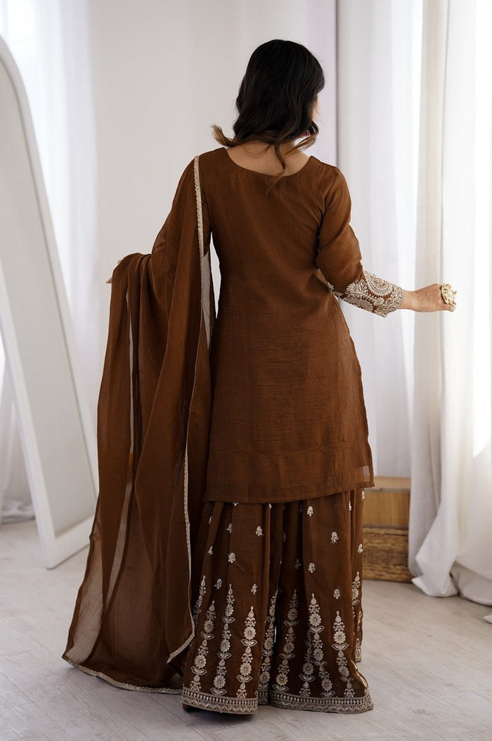 Brown Crunchy Silk Sharara Suit