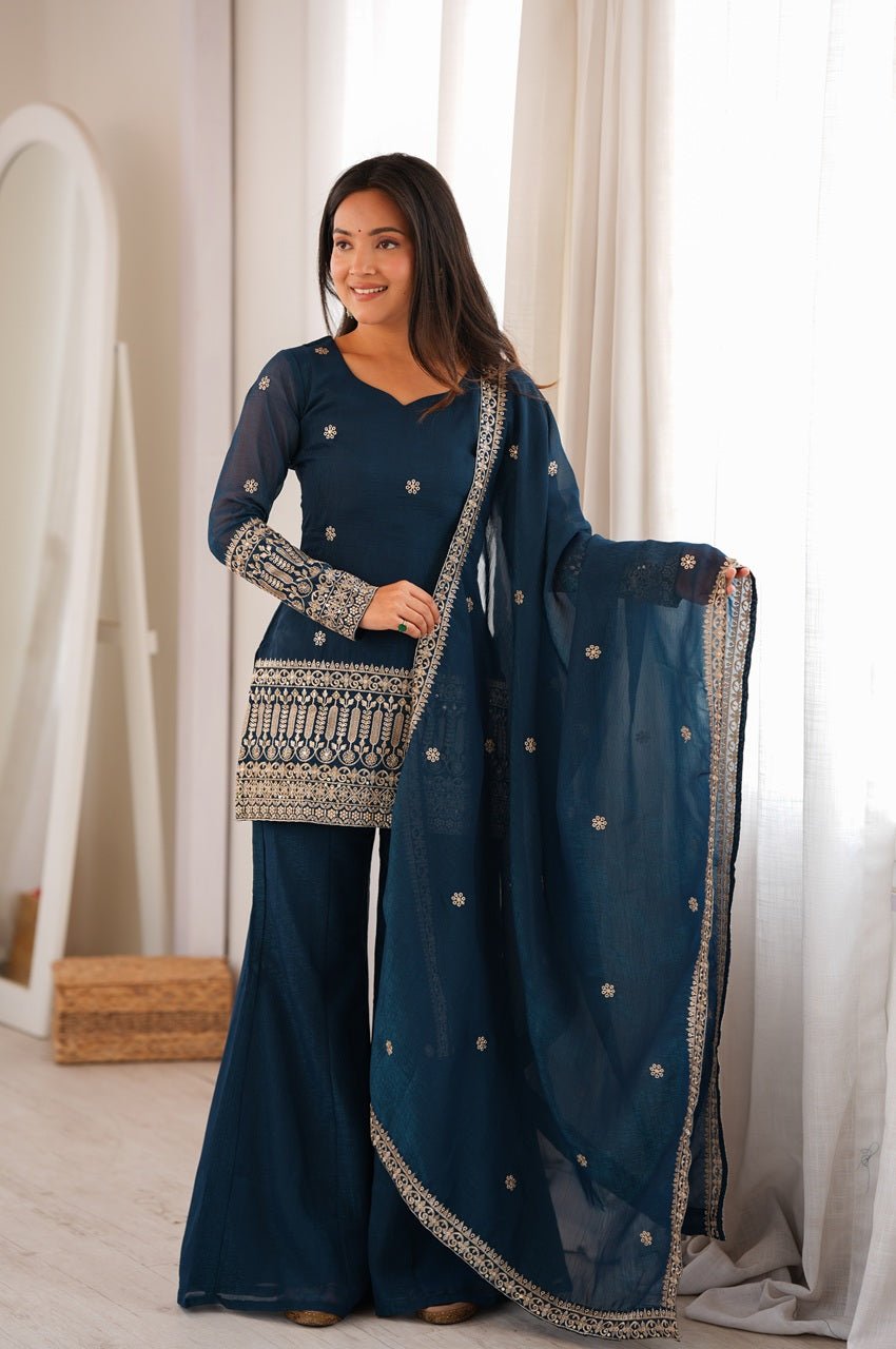 Cosmos Blue Crunchy Silk Kurta Set