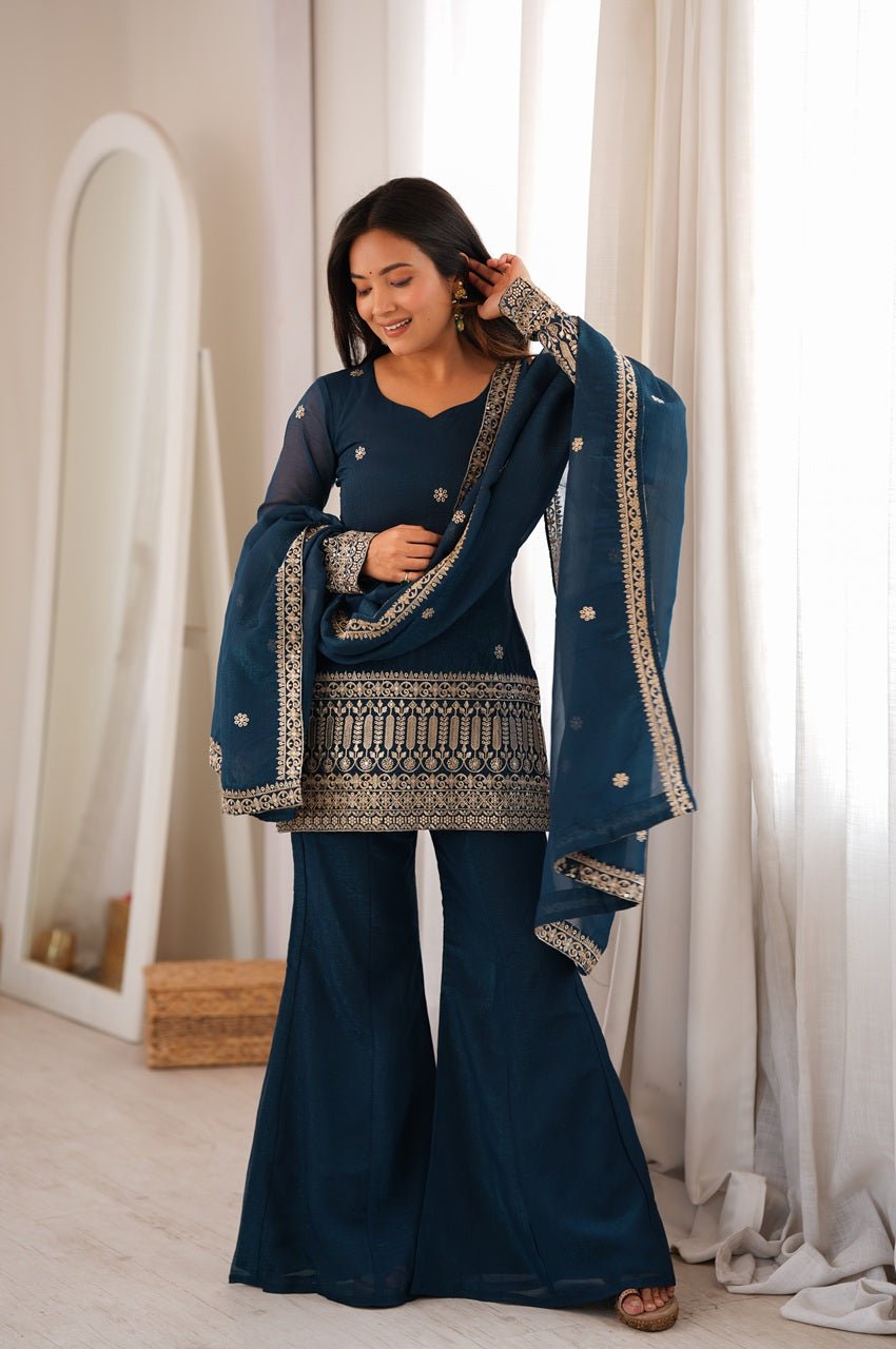 Cosmos Blue Crunchy Silk Kurta Set